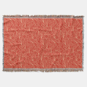 Vintage Japanese Clouds, Coral Orange Throw Blanket