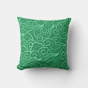 Vintage Japanese Clouds, Jade Green Cushion