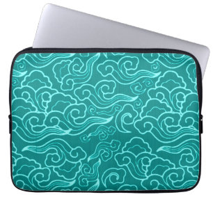 Vintage Japanese Clouds, Turquoise and Aqua Laptop Sleeve