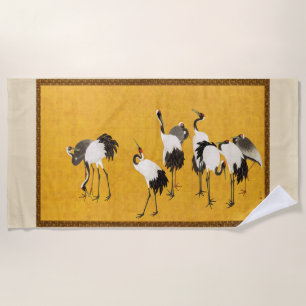 Vintage Japanese Crane Art Beach Towel