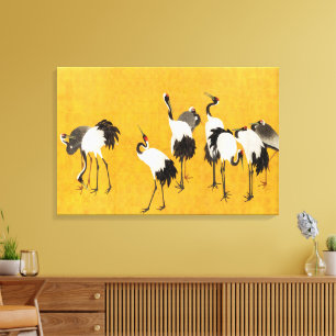 Vintage Japanese Crane Art Canvas Print