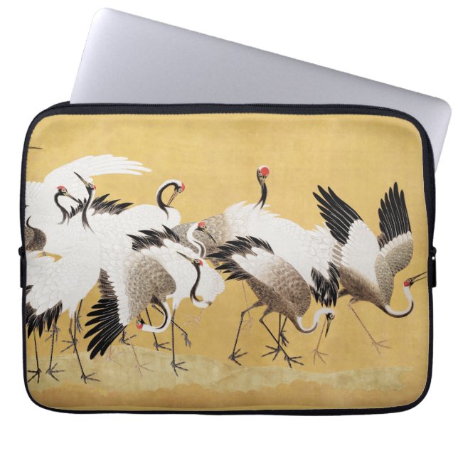 Vintage Japanese Crane Bird Flocks Laptop Sleeve (Front)