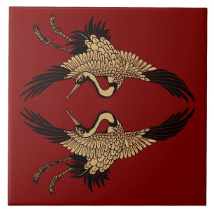 Vintage Japanese Cranes Ceramic Tile