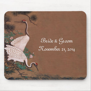 Vintage Japanese Cranes Wedding Invitations Mouse Pad