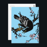 Vintage Japanese Crow and Cherry Blossoms Postcard<br><div class="desc">A cheeky Japanese crow on a branch of cherry blossoms,  by an unknown artist.</div>
