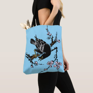 Vintage Japanese Crow and Cherry Blossoms Tote Bag
