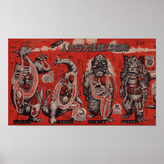 Vintage Japanese Cutaway Monster Poster