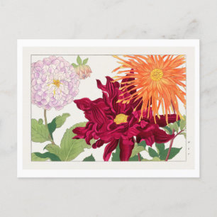 Vintage Japanese Dahlia Woodblock Print Postcard