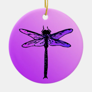 Vintage Japanese Dragonfly, Amethyst Purple Ceramic Tree Decoration