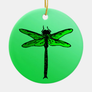 Vintage Japanese Dragonfly, Emerald Green Ceramic Tree Decoration