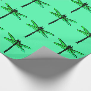 Vintage Japanese Dragonfly, emerald green Wrapping Paper