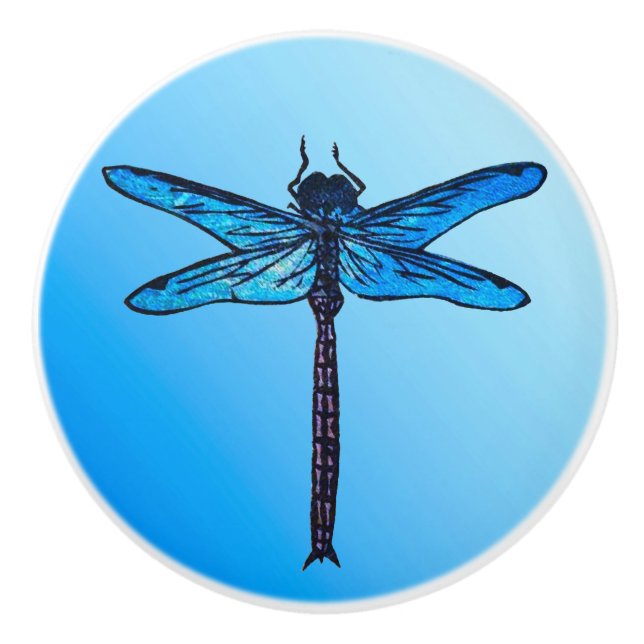 Vintage Japanese Dragonfly, sapphire blue Ceramic Knob (Front)