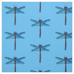 Vintage Japanese Dragonfly, sapphire blue Fabric