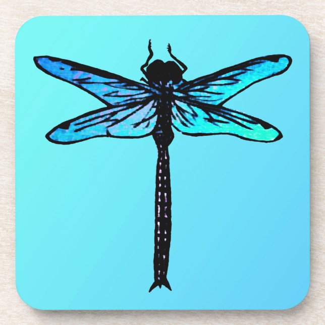 Vintage Japanese Dragonfly, turquoise blue Coaster (Front)