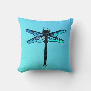 Vintage Japanese Dragonfly, turquoise blue Cushion
