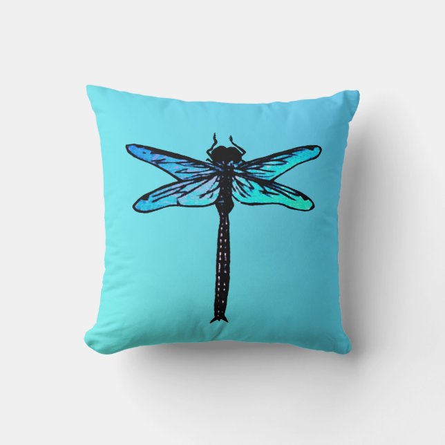 Vintage Japanese Dragonfly, turquoise blue Cushion (Front)