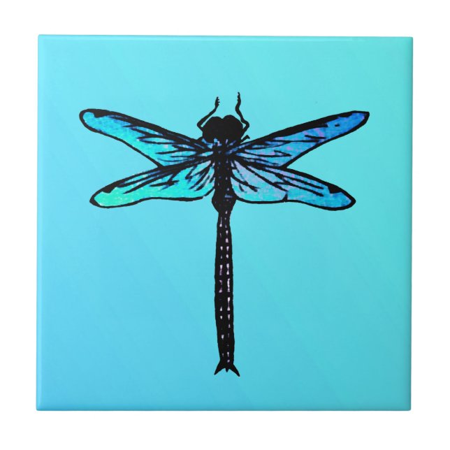 Vintage Japanese Dragonfly, turquoise blue Tile (Front)