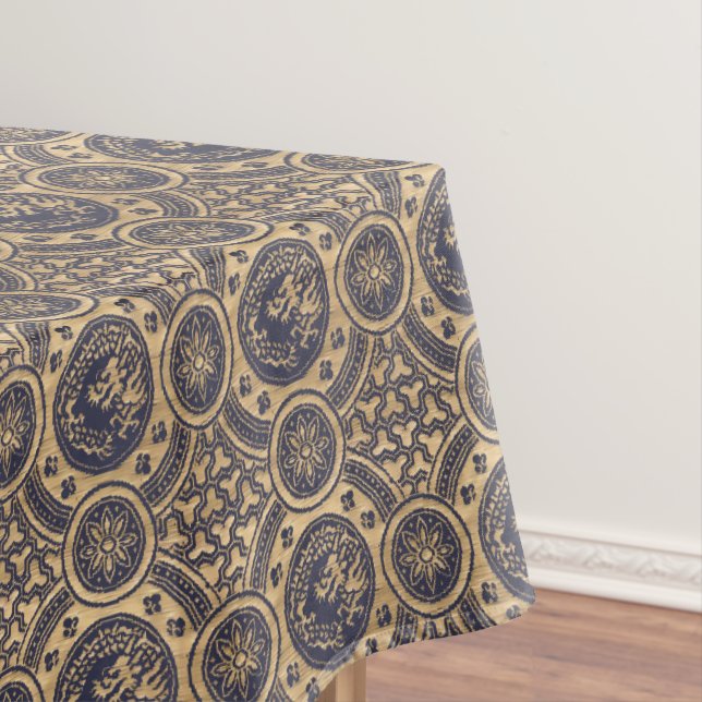 Vintage Japanese Dragons & Flowers Pattern Tablecloth (In Situ)