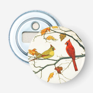 Vintage Japanese drawing, Cardinals on a branch Bottle Opener