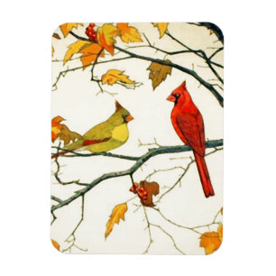 Vintage Japanese drawing, Cardinals on a branch Magnet