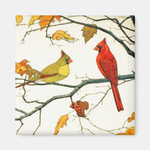 Vintage Japanese drawing, Cardinals on a branch Magnet