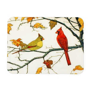 Vintage Japanese drawing, Cardinals on a branch Magnet