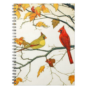 Vintage Japanese drawing, Cardinals on a branch Spiral Notebook