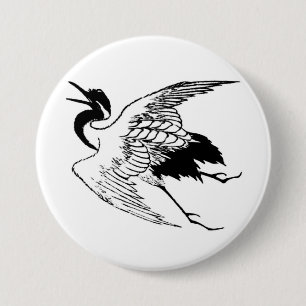 Vintage Japanese Drawing of a Crane 7.5 Cm Round Badge