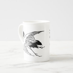 Vintage Japanese Drawing of a Crane Bone China Mug