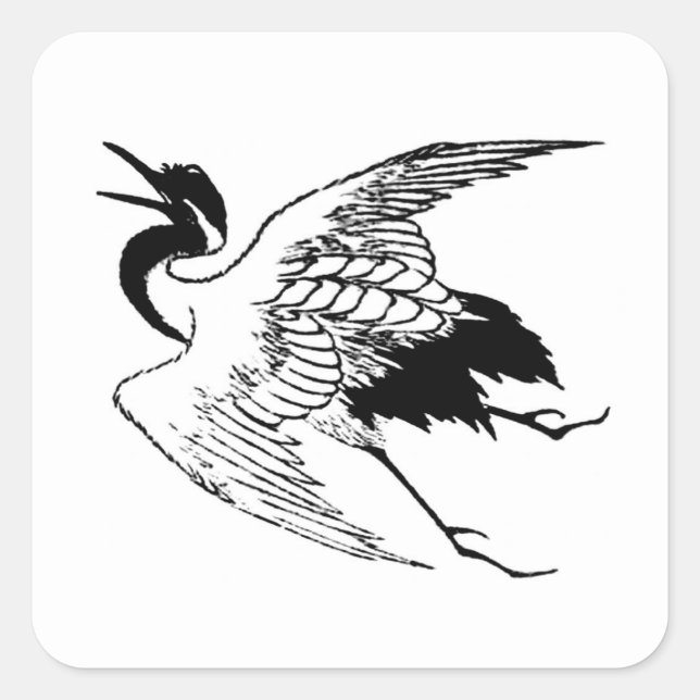 Vintage Japanese Drawing of a Crane Square Sticker (Front)