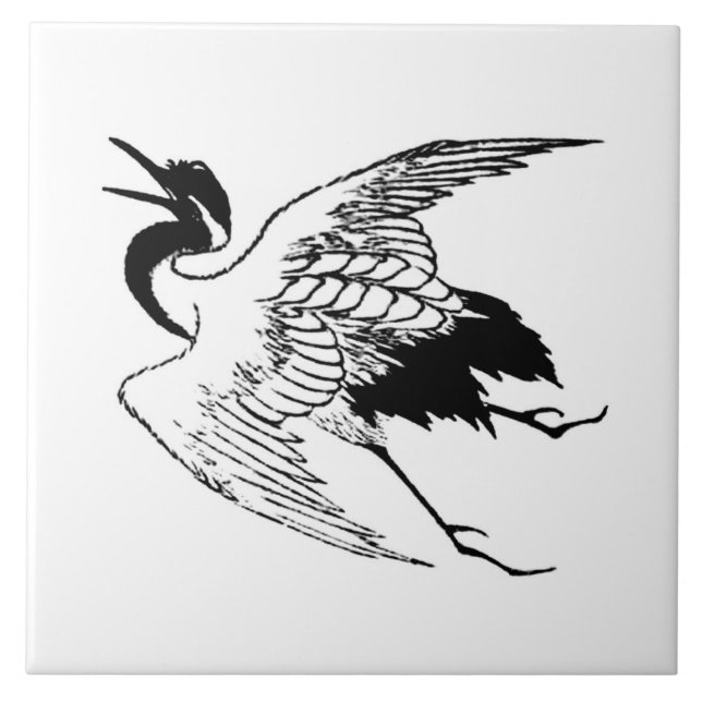 Vintage Japanese Drawing of a Crane Tile (Front)