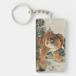 Vintage Japanese Edo Tiger in Bamboo Forest Art Key Ring