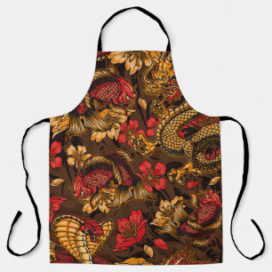 Vintage japanese elements seamless pattern with fa apron