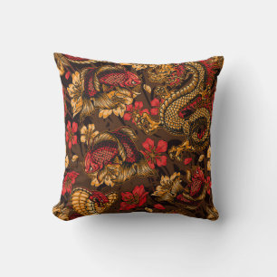 Vintage japanese elements seamless pattern with fa cushion