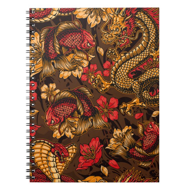 Vintage japanese elements seamless pattern with fa notebook (Front)
