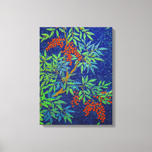 Vintage Japanese Fabric - Berries and Leaves Canvas Print