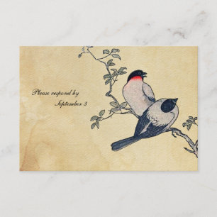 Vintage Japanese Finches rsvp with envelopes Card