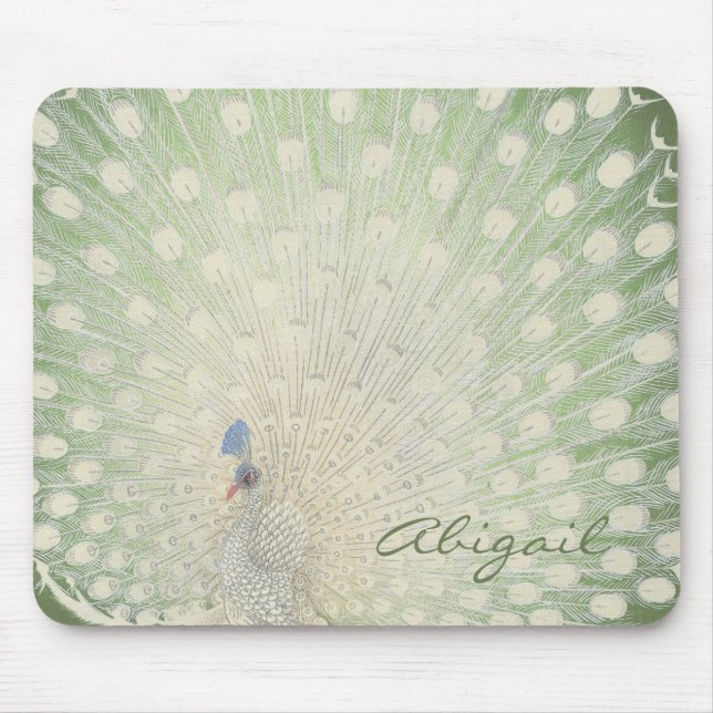 Vintage Japanese Fine Art | Peacock Personalised Mouse Pad (Front)