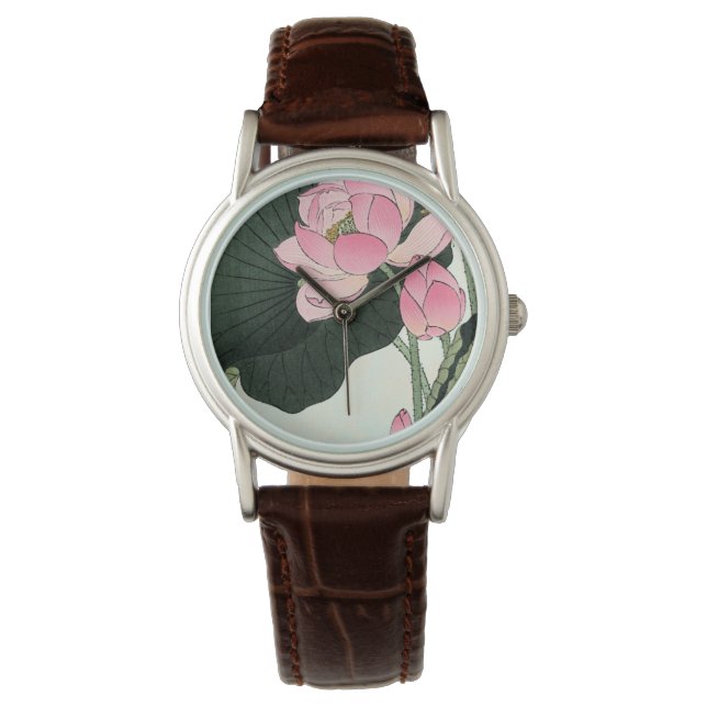 Vintage Japanese Fine Art - Pink Lotus Flower Watch (Front)