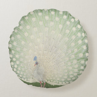Vintage Japanese Fine Art | White Peacock Round Cushion