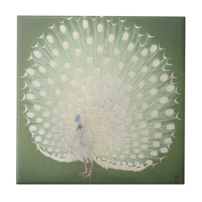 Vintage Japanese Fine Art | White Peacock Tile (Front)