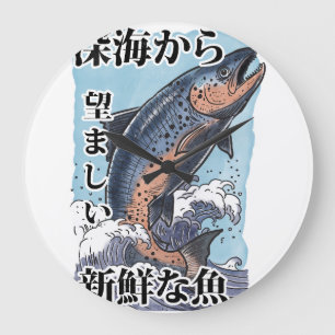 vintage japanese fishing art large clock
