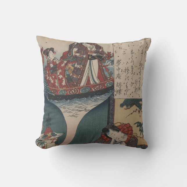 Vintage Japanese Floating Bridge of Dreams Pillow (Front)