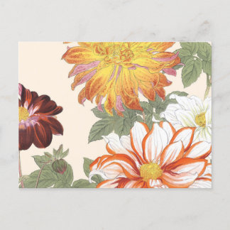 Vintage Japanese Floral Art Orange Red Flowers Postcard