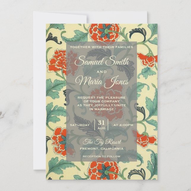 Vintage Japanese Floral Wedding Invitation (Front)