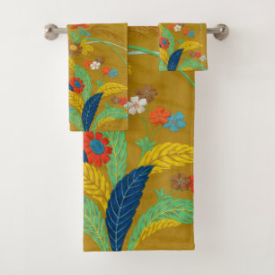 Vintage Japanese Floral Wildflower G.A. Audsley Bath Towel Set