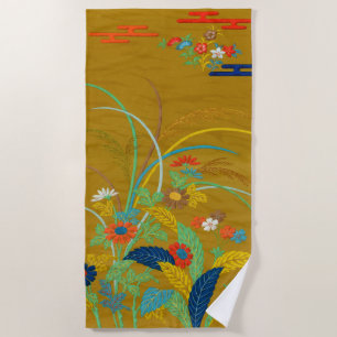 Vintage Japanese Floral Wildflower G.A. Audsley Beach Towel