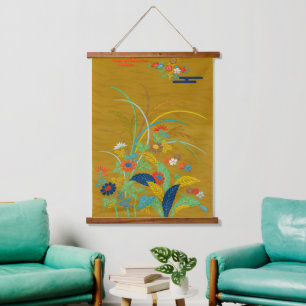 Vintage Japanese Floral Wildflower G.A. Audsley Hanging Tapestry