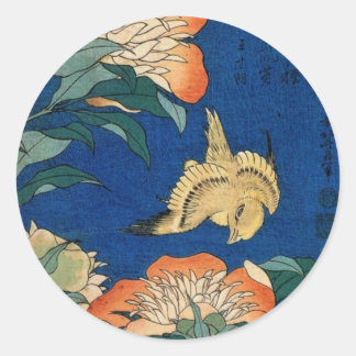 Vintage Japanese Flower Bird Classic Round Sticker