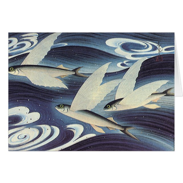 Vintage Japanese Flying Fish in Ocean, Japonism (Front Horizontal)